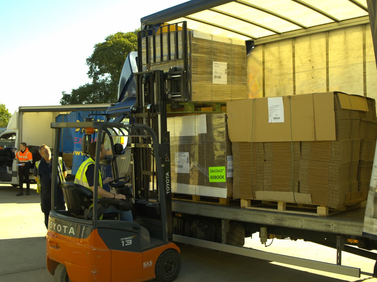 Forklift unloading a lorry