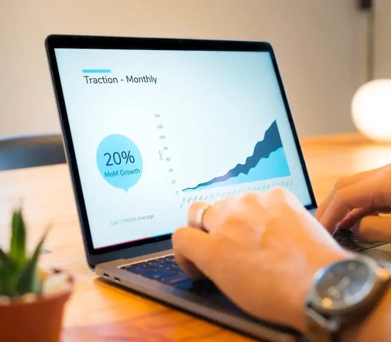 Graph on a laptop showing growth
