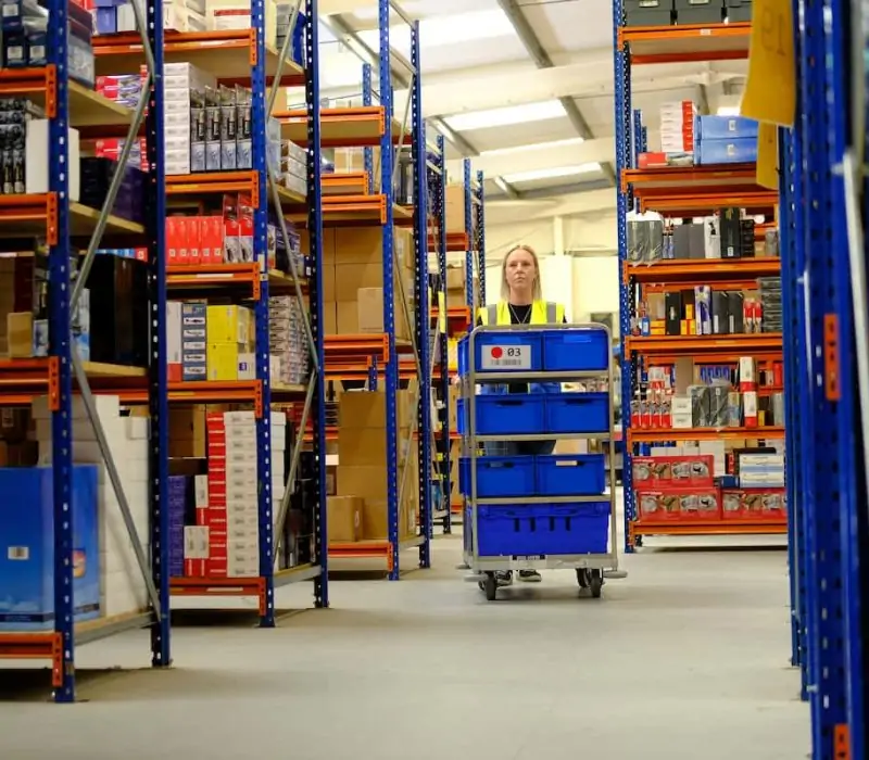 Orders being picked in a fulfilment warehouse